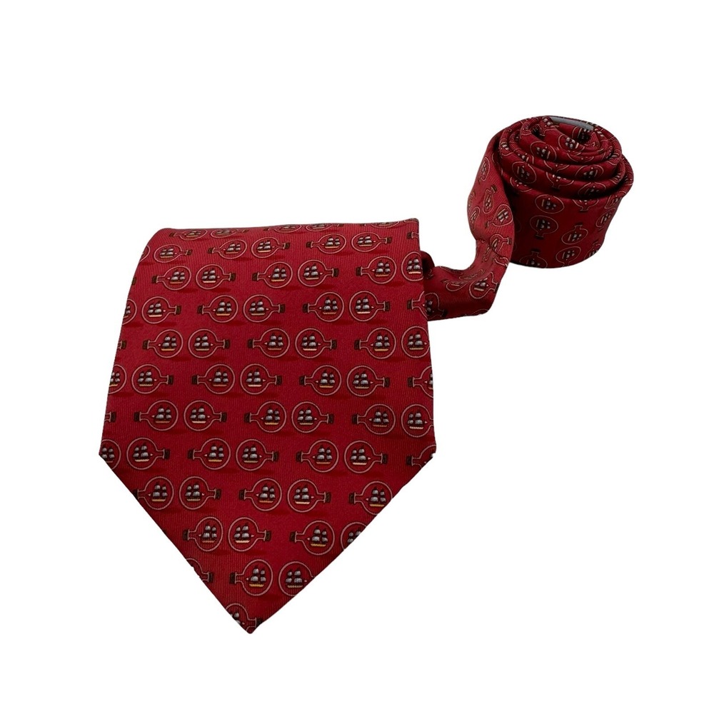 Salvatore Ferragamo Red w/ Boat Design Silk Neck Tie Mens Size 3.5"W 58"L